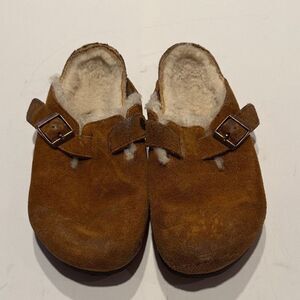 Birkenstock Shearling Interior Suede Mules in Brown